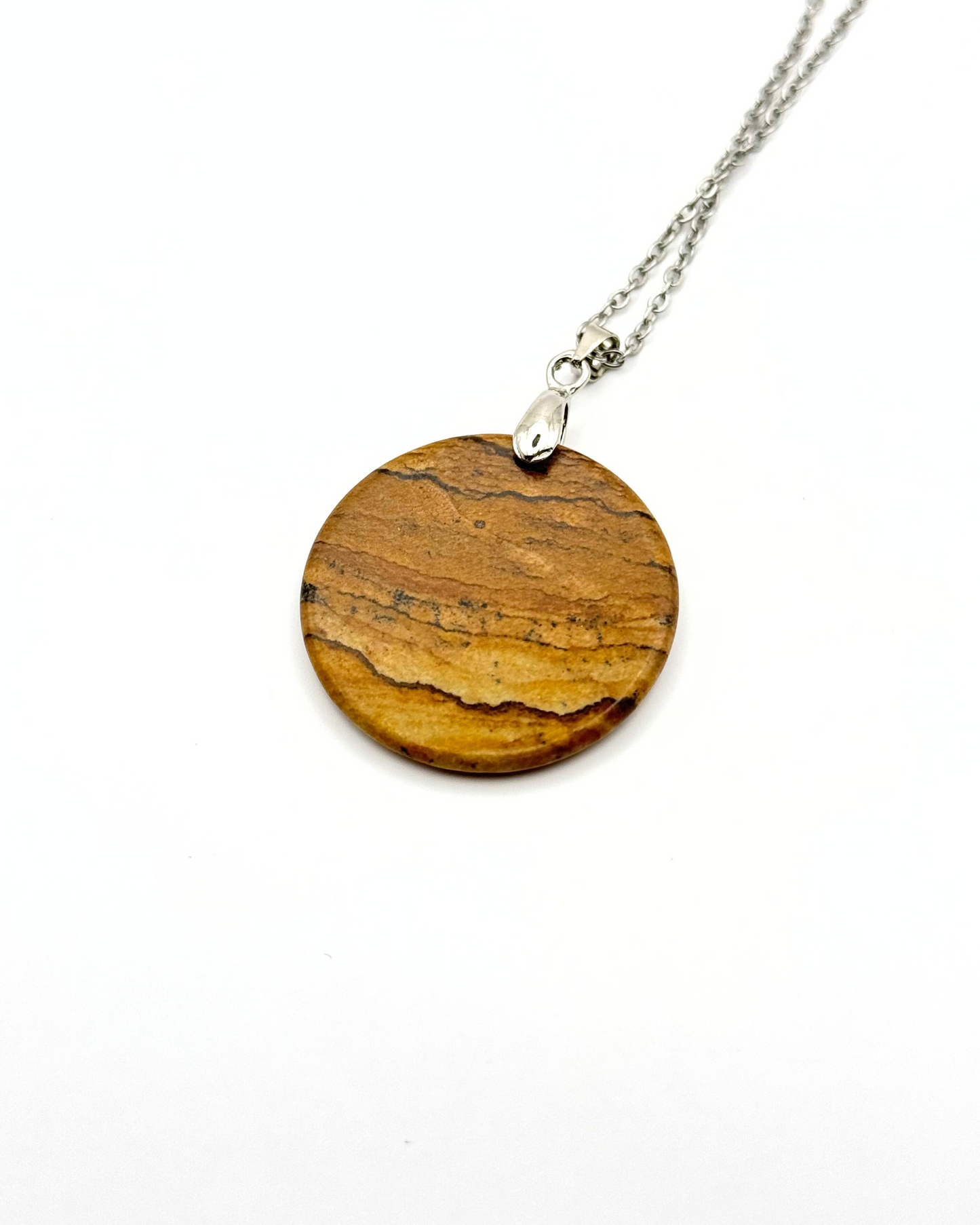 Round Natural Gemstone Plate Necklace