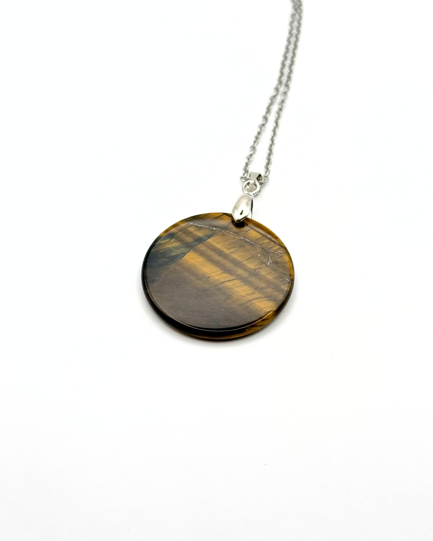Round Natural Gemstone Plate Necklace