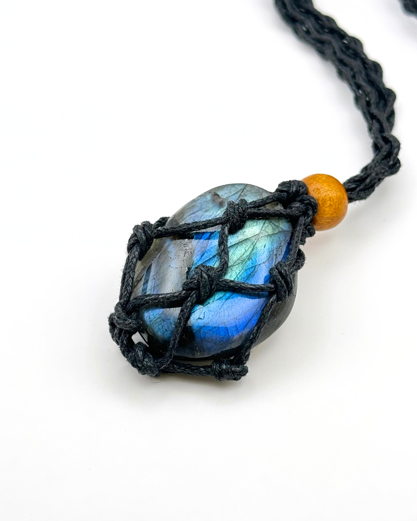Natural Rough Stone with Braided Black Thread Long Necklace