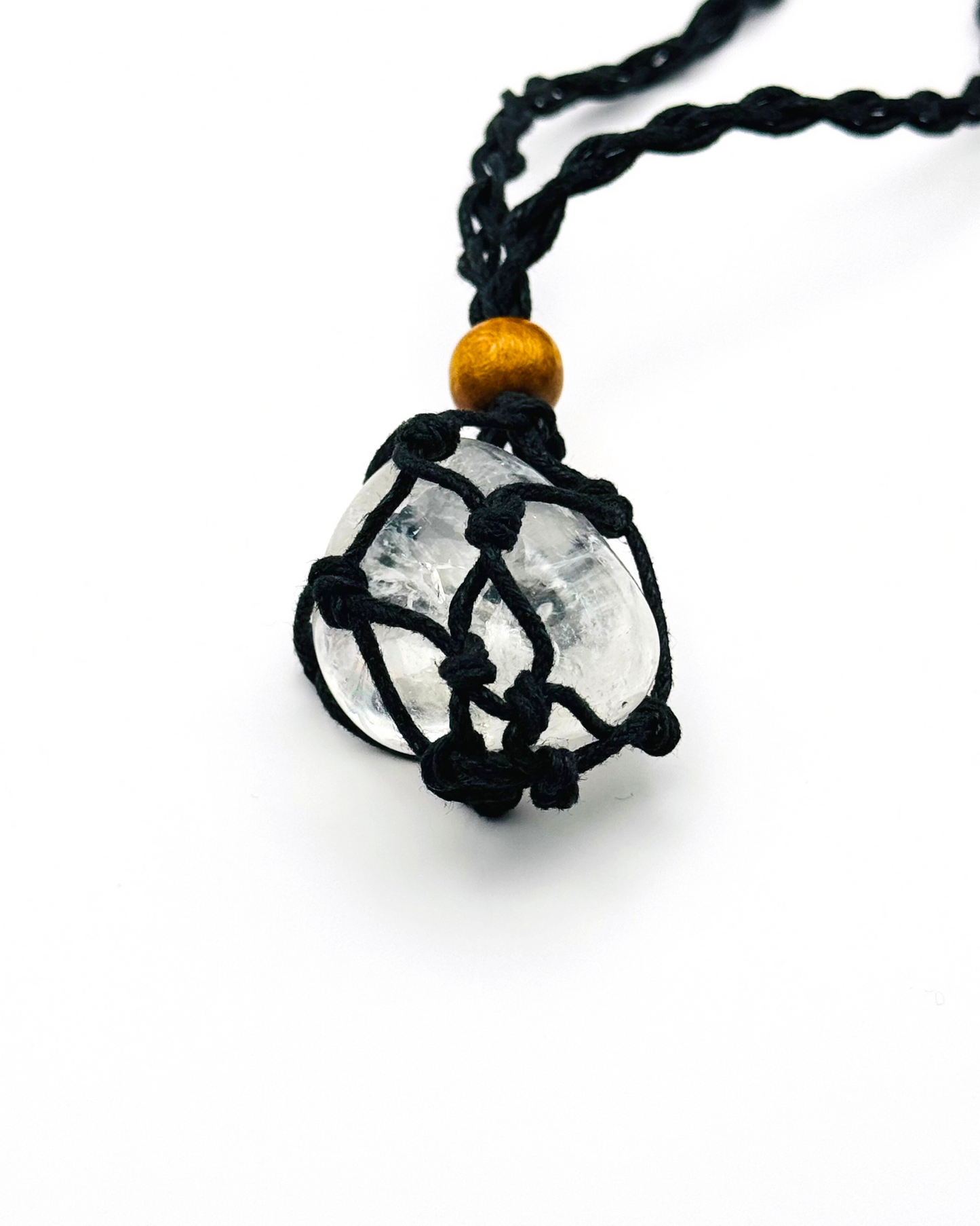 Natural Rough Stone with Braided Black Thread Long Necklace