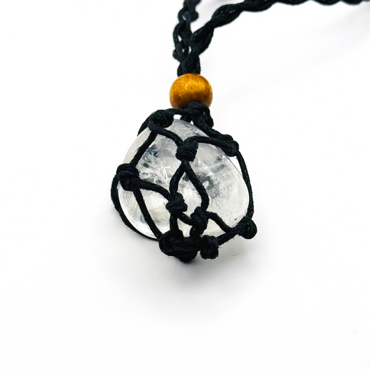 Natural Rough Stone with Braided Black Thread Long Necklace
