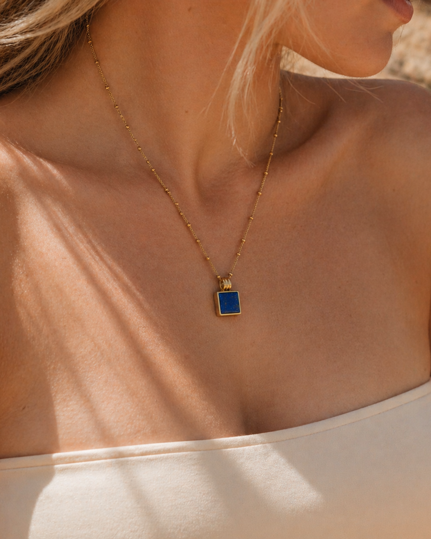 Meraya - Natural Stone Square Necklace
