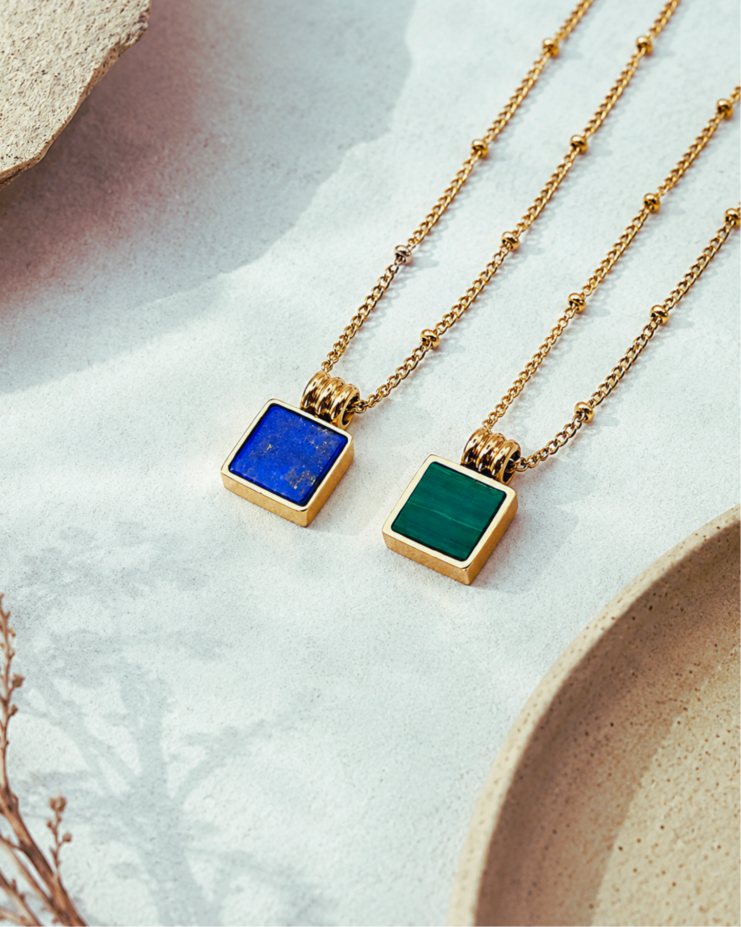 Meraya - Natural Stone Square Necklace